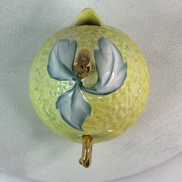 Vintage Luster Glaze Lemon Reamer Pitcher Yellow/Green/Gold Accents 3 PCS - Picture 6 of 13